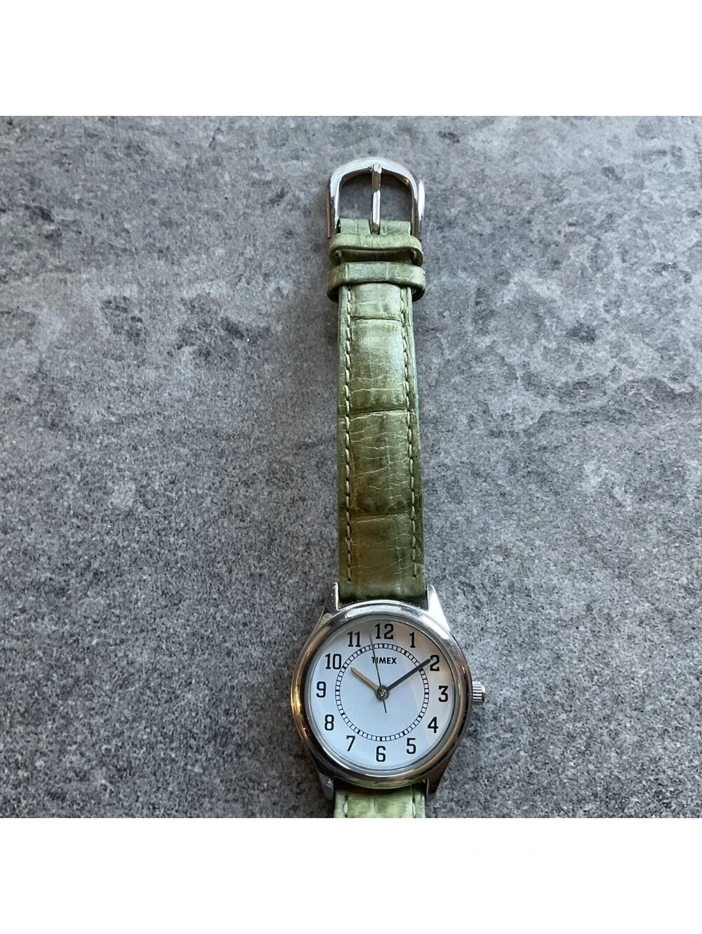 Timex Women’s Watch Silver Tone With White Dial And Light Green Leather Band B-N